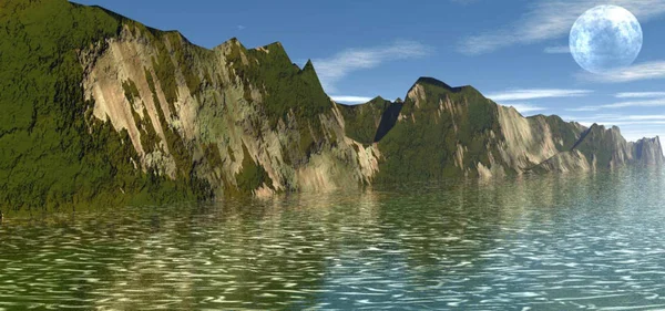 Piękna Ilustracja Krajobraz Morze Bezludnej Wyspie — Zdjęcie stockowe