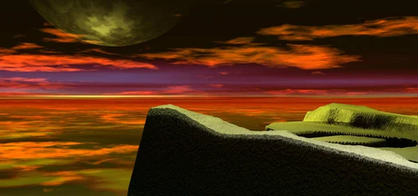 Hermosa Ilustración Una Vista Del Cielo Nocturno Desde Acantilado Montaña —  Fotos de Stock