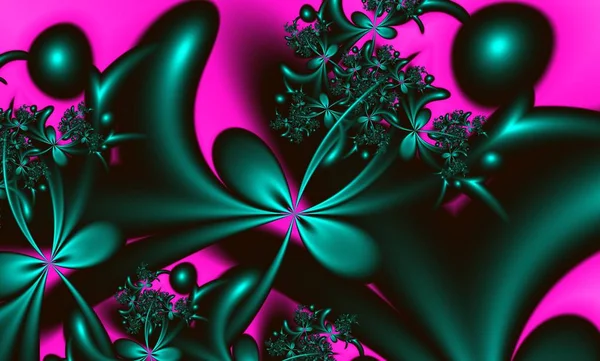 Computer Gegenereerde Fractal Foto Abstracte Groene Bloemen Een Roze Achtergrond — Stockfoto
