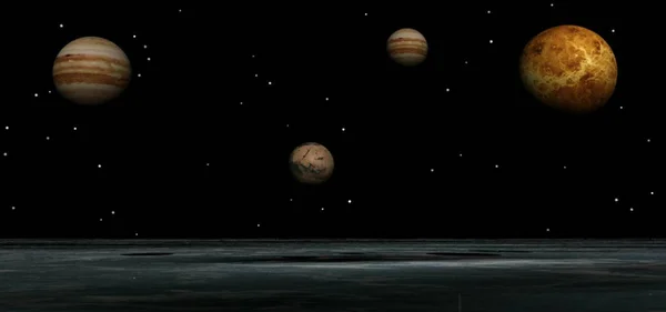 Fantastycznie Piękne Ilustracja Temat Wszechświata Nocne Niebo Planet Seascape Księżyc — Zdjęcie stockowe