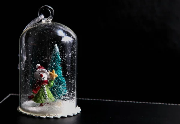 Snowman Toy Glass Flask Bottle Cristman Tree — Stock Photo, Image