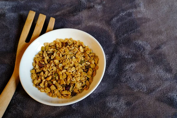 Desayuno Cereales Con Avena Integral Fresa Seca Sabroso Perfecto Para —  Fotos de Stock