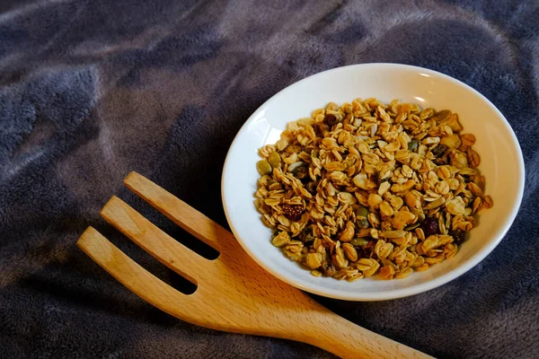 Desayuno Cereales Con Avena Integral Fresa Seca Sabroso Perfecto Para —  Fotos de Stock
