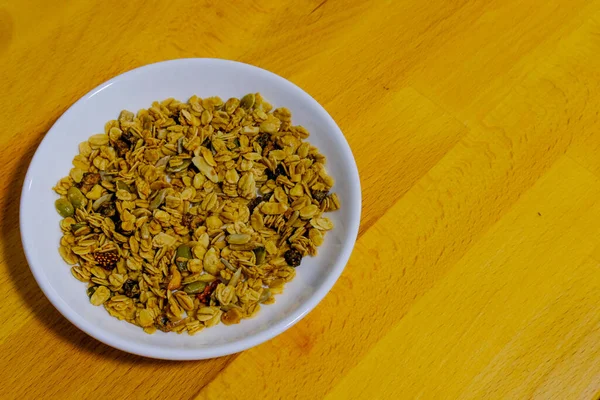 Desayuno Cereales Con Avena Integral Fresa Seca Sabroso Perfecto Para — Foto de Stock