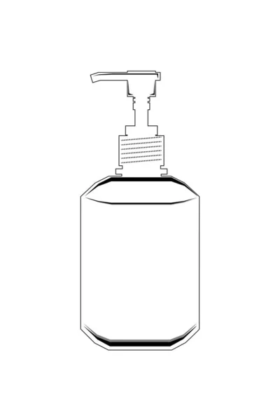 Bir şişe el dezenfektanı alkollü jel desenli. Siyah beyaz tasarım. Şişe vektör simgesi.