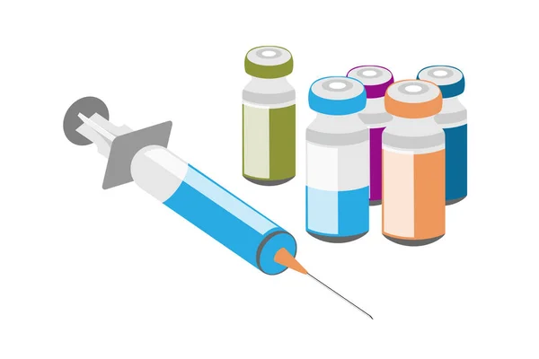 Tıbbi şırınga ve aşı beyaz arka planda izole edildi. Renk tasarımı. Vektör İllüstrasyon simgesi. Tıbbi konsept.