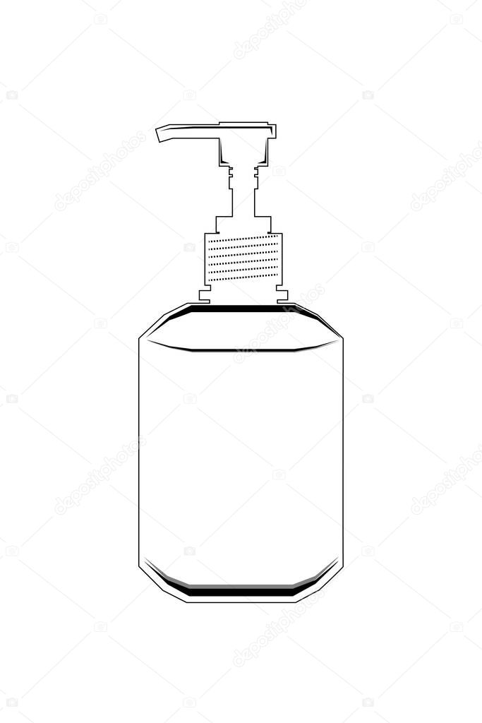 Bottle of hand sanitizer alcohol gel lined pattern. Black and white design. Bottle vector icon.