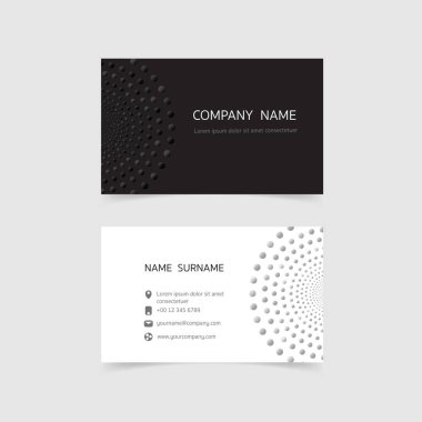 Minimum kartvizit baskı şablonu tasarımı. Siyah beyaz renk ve basit temiz bir düzen. Vektör illüstrasyon düz tasarım