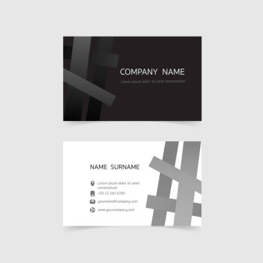 Minimum kartvizit baskı şablonu tasarımı. Siyah beyaz renk ve basit temiz bir düzen. Vektör illüstrasyon düz tasarım