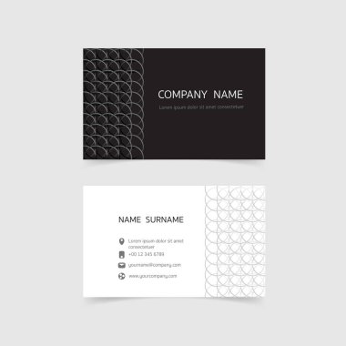 Minimum kartvizit baskı şablonu tasarımı. Siyah beyaz renk ve basit temiz bir düzen. Vektör illüstrasyon düz tasarım