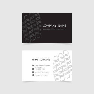 Minimum kartvizit baskı şablonu tasarımı, Siyah Beyaz renk ve basit temiz düzen, Vektör illüstrasyon düz tasarım