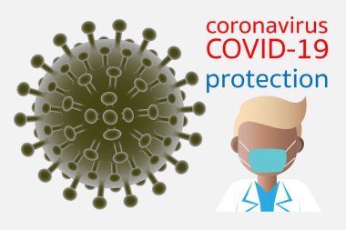 Virüs Yapısı - Beyaz arka planda moleküler ifade hücre biyolojisi, koruyucu maske takan doktor, koruyucu koronavirüs 2019-nCoV COVID-19 konsepti, Vektör illüstrasyon tasarımı, EPS 10.