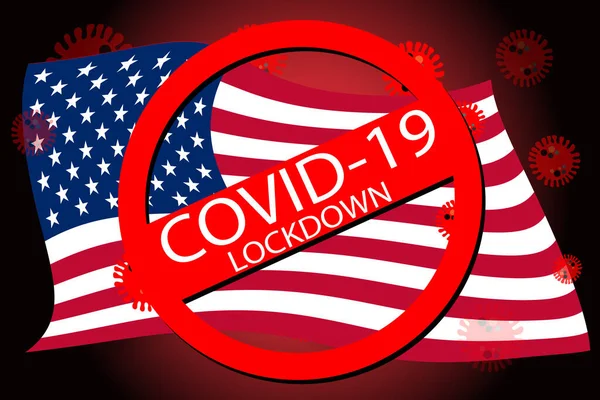Covid Usa Coronavirus Covid 19封锁美国国旗背景 矢量图解设计 — 图库矢量图片