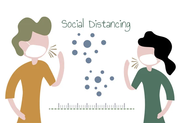 Bilgi grafikleri ve afişler için Coronavirus COVID-19konsepti ile sosyal uzaklık, düz vektör illüstrasyon tasarımı,