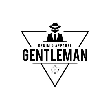 Retro rozet gangster ve mafya temalı. Siyah elbiseli adam. Vektör çizim
