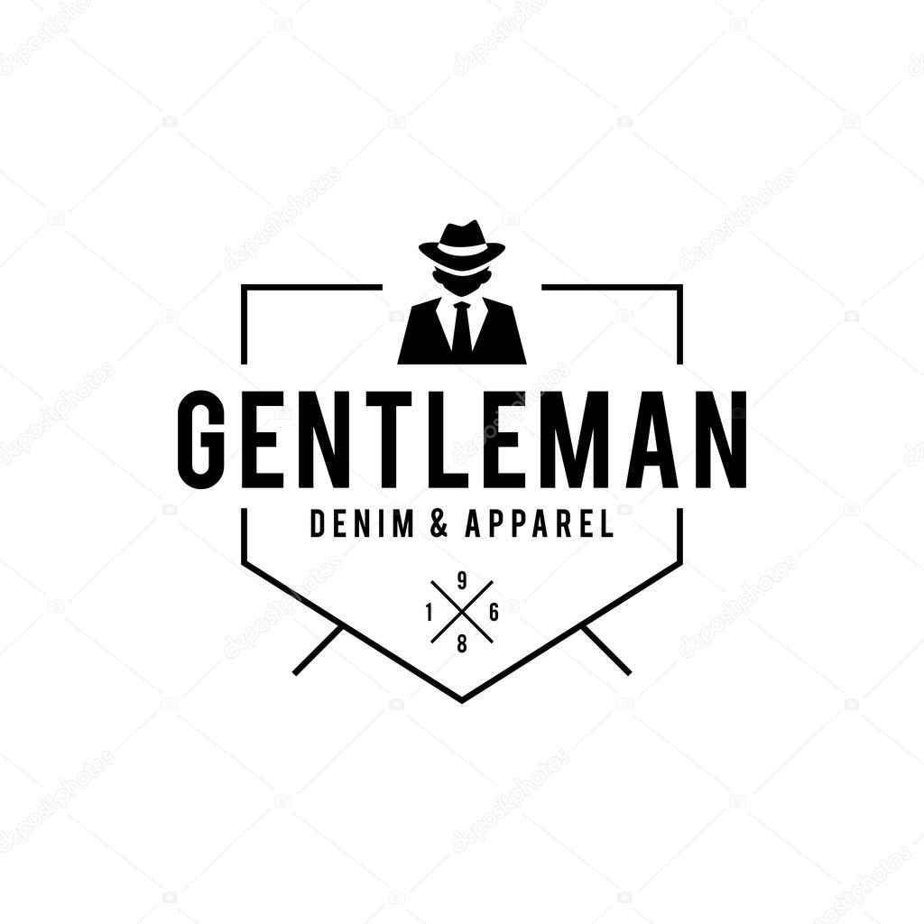 Retro badge Gangsters and Mafia themed. Man in black suit. Vector illustration