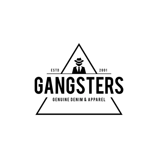 Retro badge Gangsters en maffia. Man in zwart pak. Vectorillustratie — Stockvector