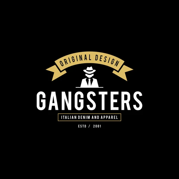 Retro badge Gangsters en maffia. Man in zwart pak. Vectorillustratie — Stockvector