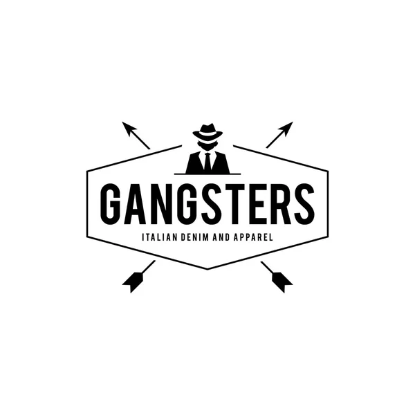 Retro badge Gangsters en maffia. Man in zwart pak. Vectorillustratie — Stockvector