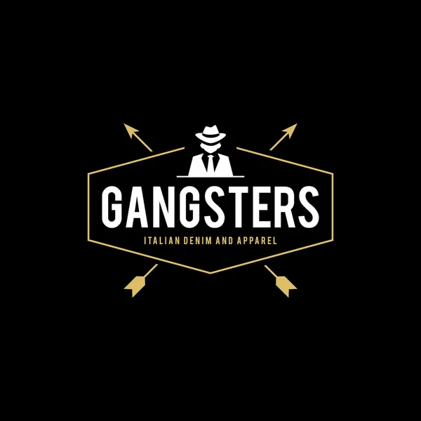 Insignia retro Gangsters y Mafia. Hombre de traje negro. Ilustración vectorial — Vector de stock