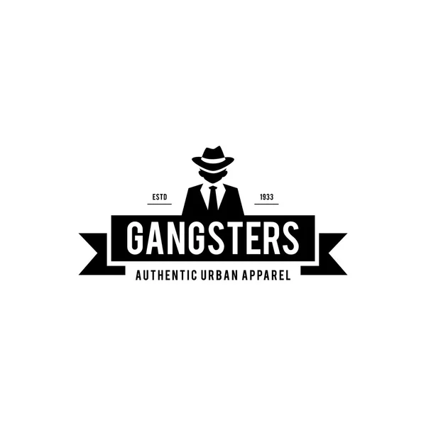 Retro badge Gangsters en maffia. Man in zwart pak. Vectorillustratie — Stockvector