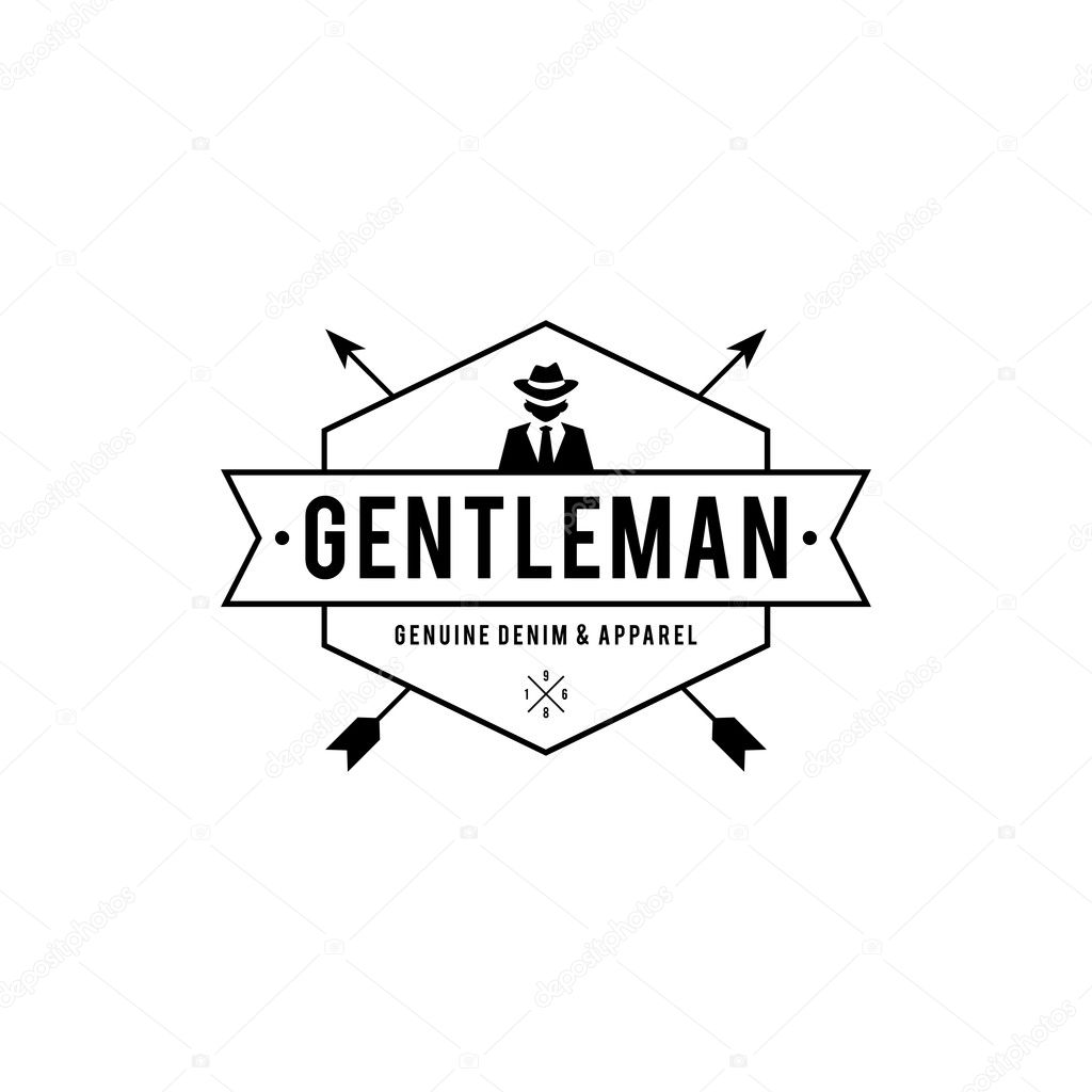 Retro badge Gangsters and Mafia. Man in black suit. Vector illustration