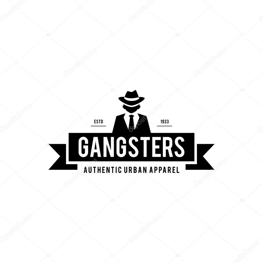 Retro badge Gangsters and Mafia. Man in black suit. Vector illustration ...