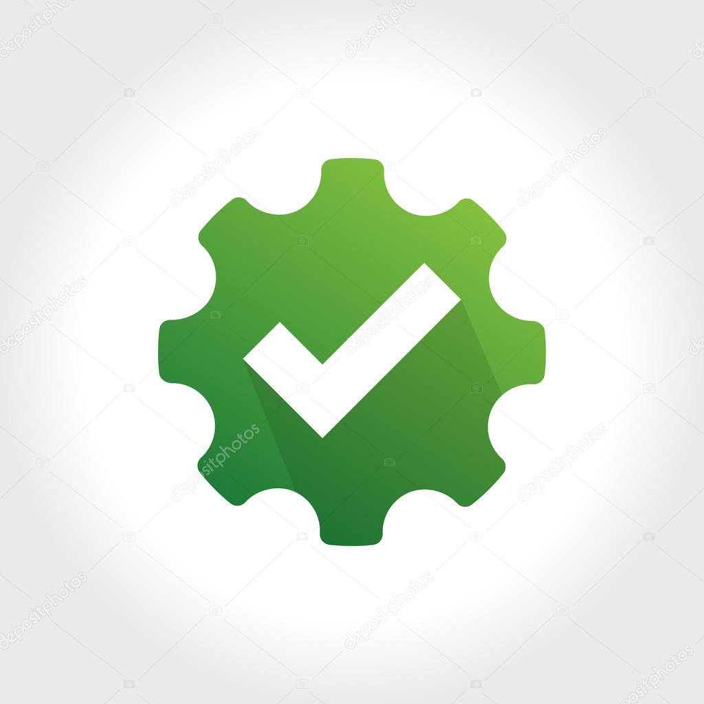 Checkmark inside Gear green symbol