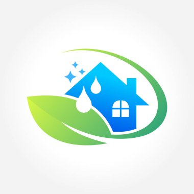 Temizlik Hizmetleri İşletme logosu tasarımı, İçişleri, Ev ve Bina İçin Çevre Dostluğu Konsepti