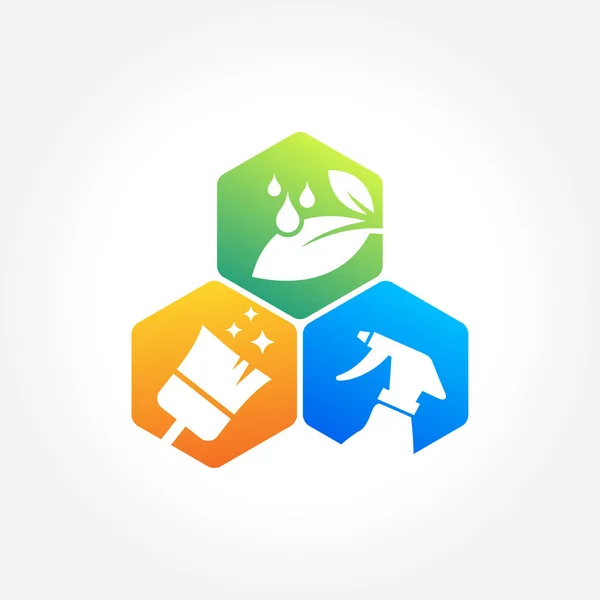 Design de logo d'entreprise de service de nettoyage, concept écologique pour l'intérieur, la maison et le bâtiment — Image vectorielle