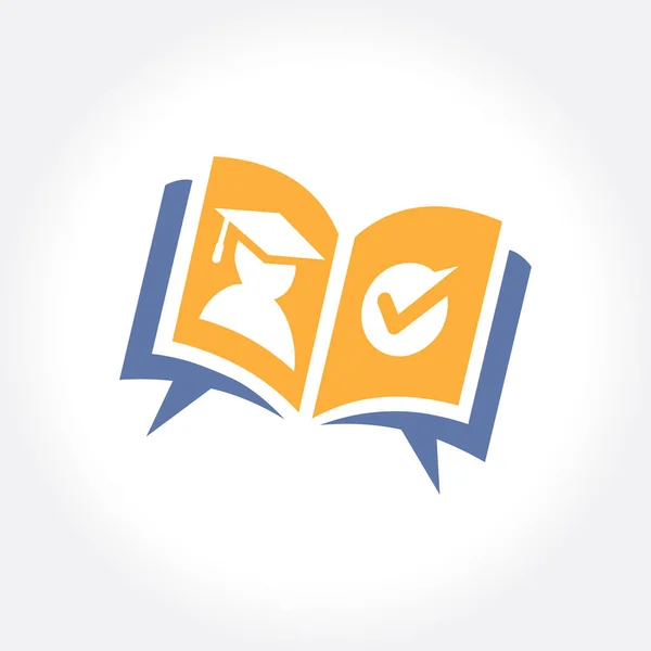 Eğitim logo konseptiyle mezuniyet kep ve açık kitap sayfaları