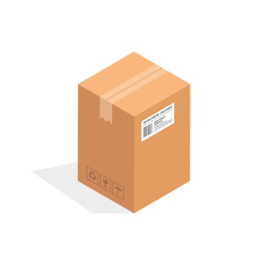 İzometrik karton kutu ambalaj izole, vektör çizim tasarım