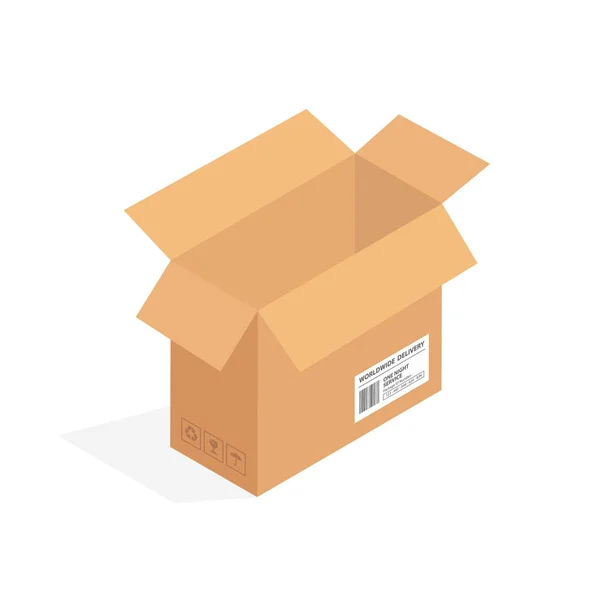 Caja de cartón isométrico embalaje aislado, diseño de ilustración vectorial — Vector de stock