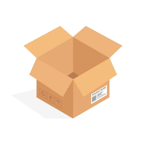 Caja de cartón isométrico embalaje aislado, diseño de ilustración vectorial — Vector de stock