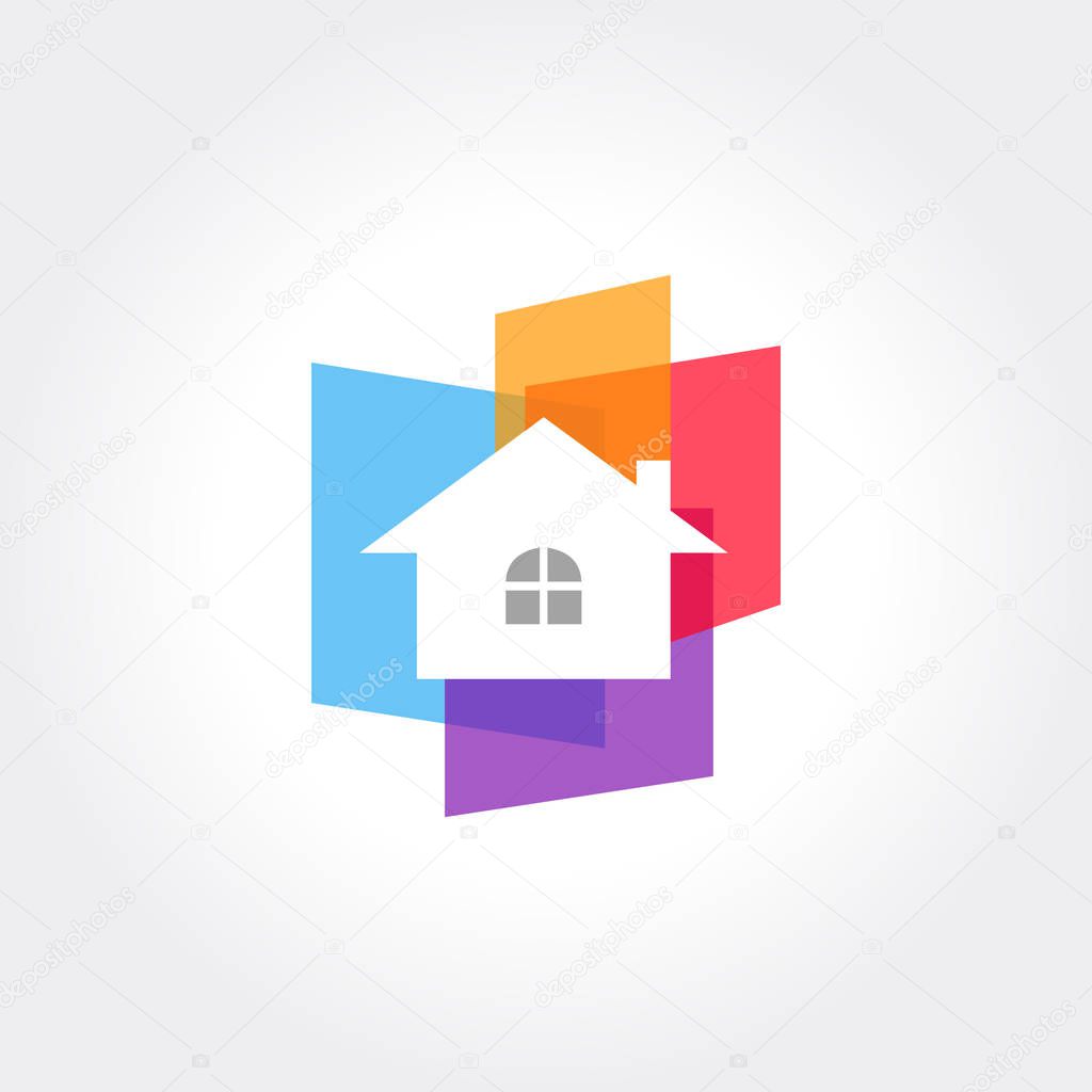 Home symbol inside colorful shape, Real estate design template, vector illustration