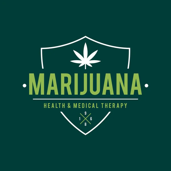 Vintage labelontwerp dat marihuana, Cannabis gezondheid en medische therapie, vectorillustratie — Stockvector