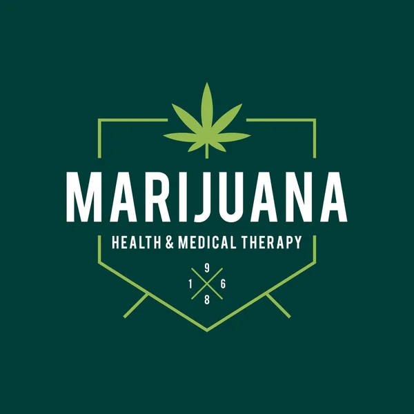 Vintage labelontwerp dat marihuana, Cannabis gezondheid en medische therapie, vectorillustratie — Stockvector