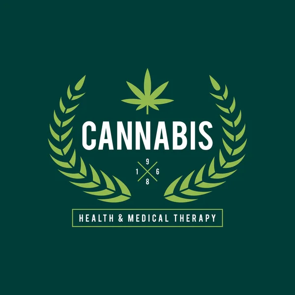 Diseño vintage de la etiqueta de marihuana, Cannabis Salud y Terapia Médica, ilustración vectorial — Archivo Imágenes Vectoriales