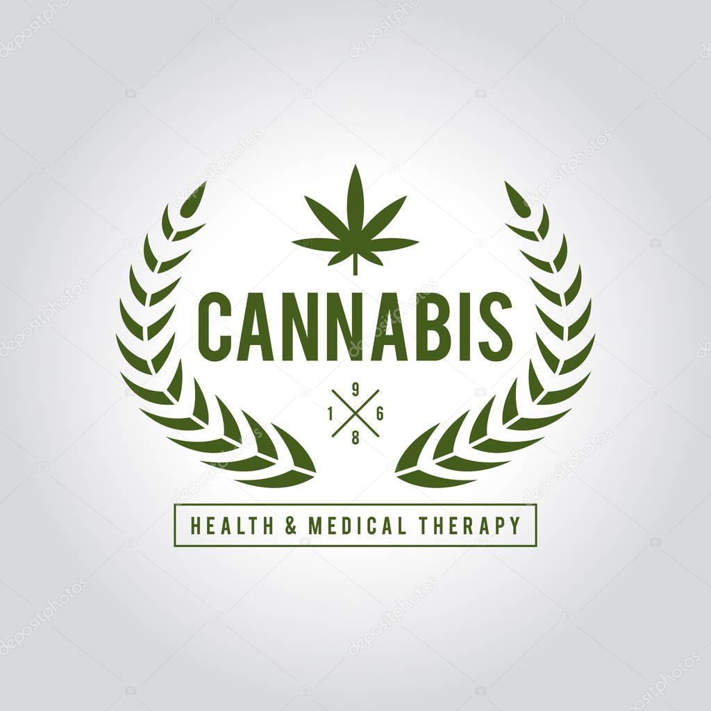 An amazing Vintage Marijuana label design, Cannabis Health and Medical therapy, vector illustration