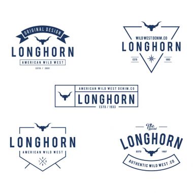 Boğa baş, Texas vahşi batı Tema beyaz arka planda silüeti Vintage etiketle