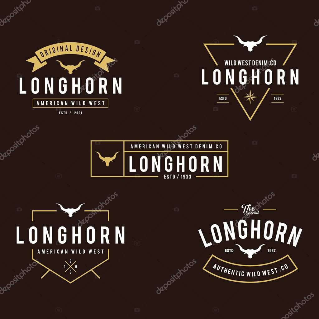 An amazing illustration Vintage label with silhouette of bull head, Texas Wild West theme