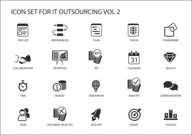 Various IT Outsourcing and offshore model vector icons for a global operating model 