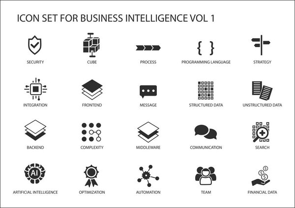 Business intelligence (BI) vector icon set