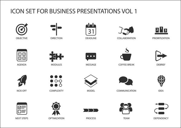 Wielokrotnego użytku ogólnego wektor zestaw ikon dla prezentacji biznesowych i slajdy z wzór flagi — Wektor stockowy