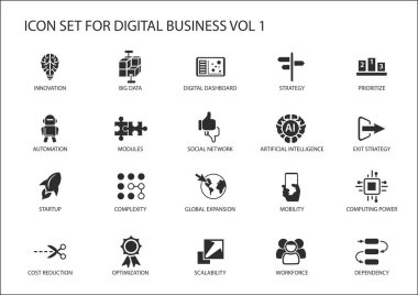 Digital business vector icon set clipart