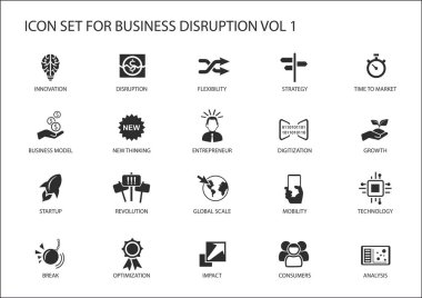 Digital business disruption icon set clipart