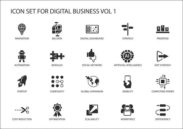 Zestaw ikon wektorowych biznesu cyfrowego — Wektor stockowy