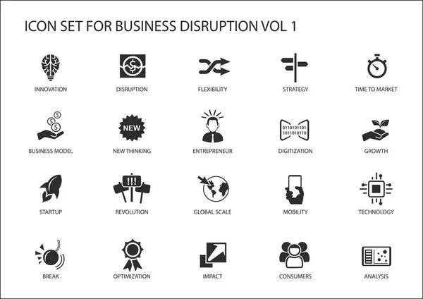 Set di icone di interruzione del business digitale — Vettoriale Stock