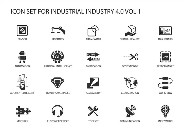 Conjunto de iconos reutilizables para la industria 4.0 — Archivo Imágenes Vectoriales