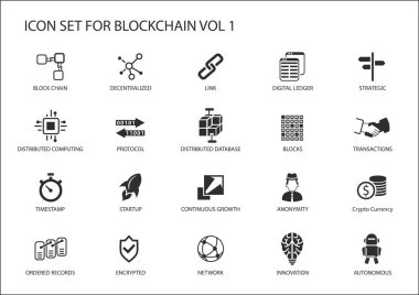 Blockchain vektör Icon set